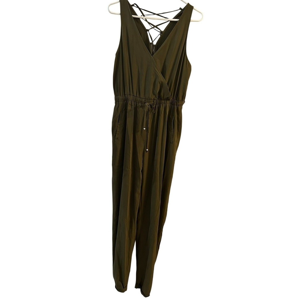 Fabrik‎ Olive Green Criss Cross Back Drawstring Waist Utility Jumpsuit Large